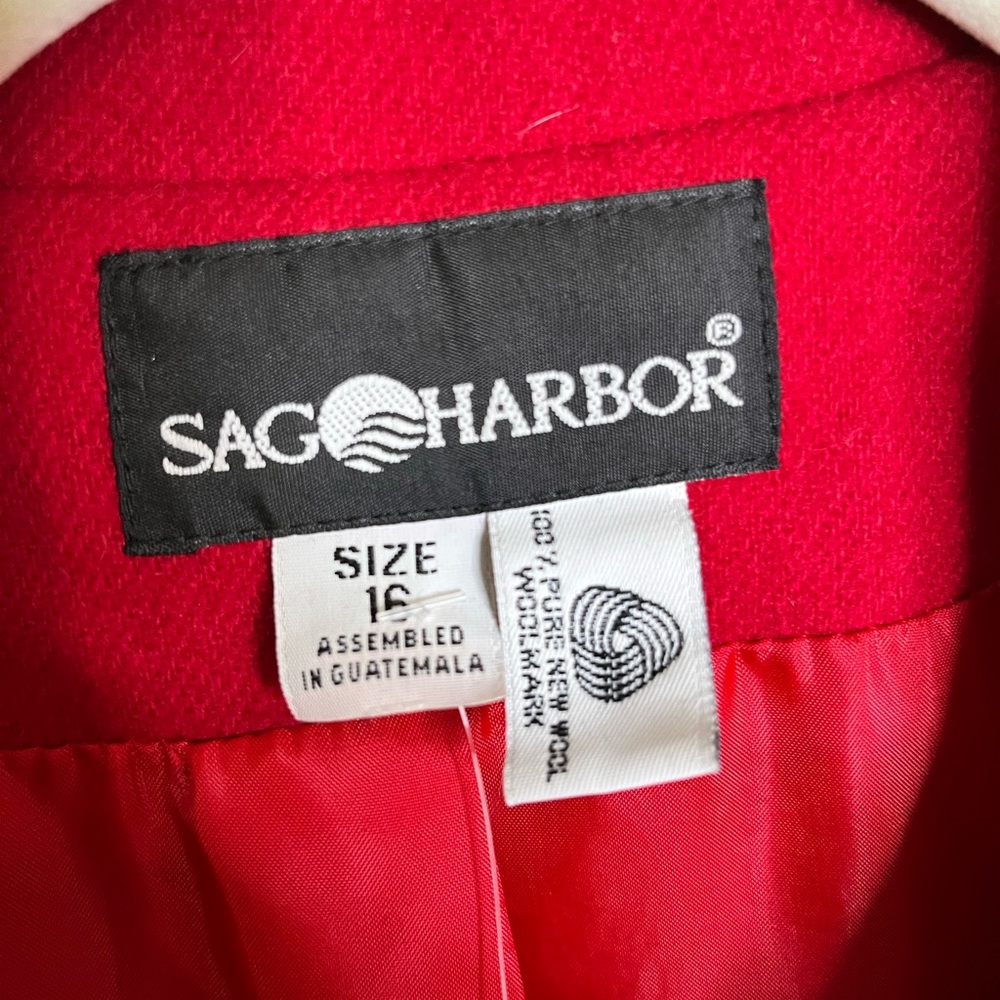 Vintage 90s 100% wool Sag Harbor Women's Bold Red Blazer academia indie prep - Picture 5 of 8